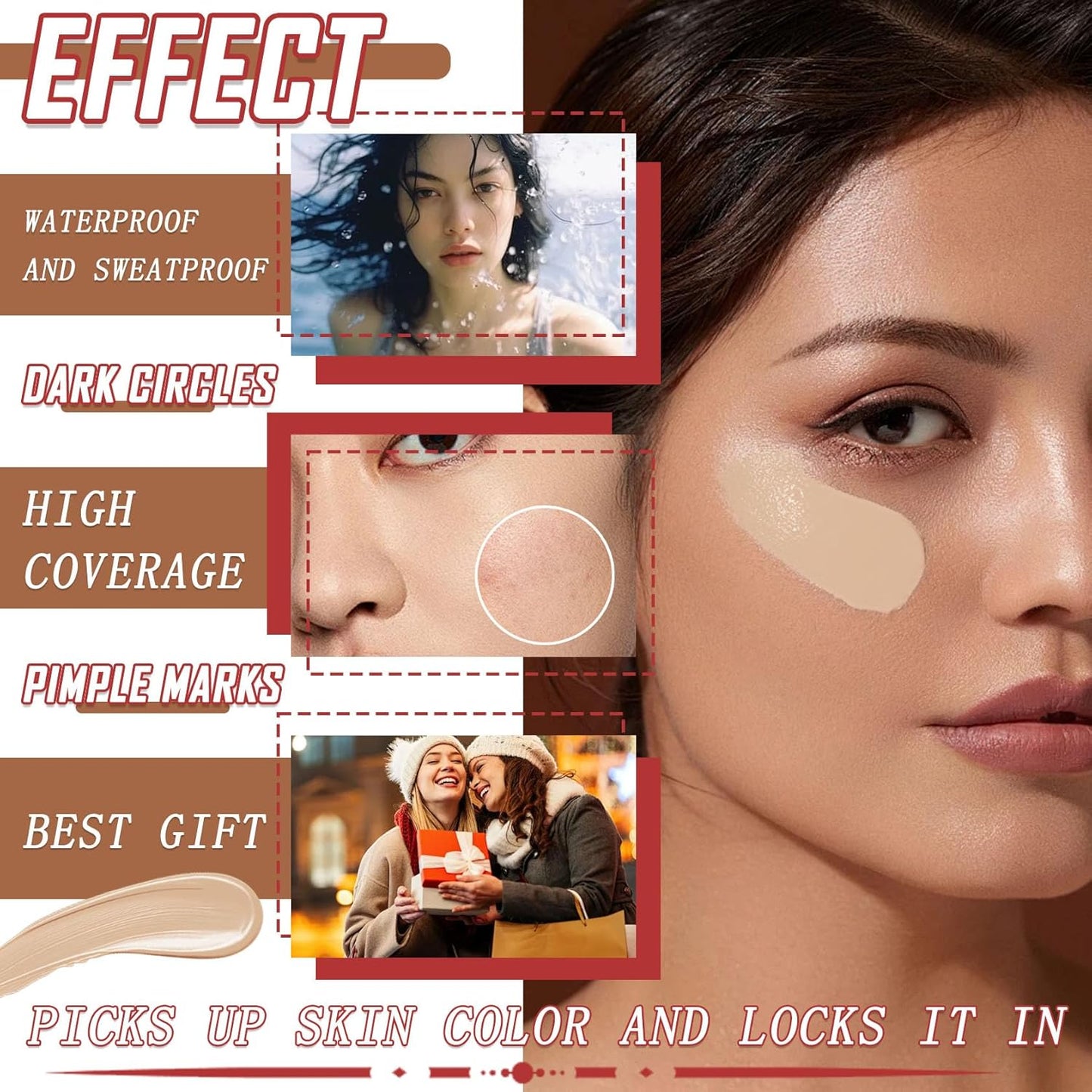 5 Colors Correcting Concealer Palette,Waterproof Long Lasting Cream Contour Palette for Women,Contouring Concealer Liquid Foundation Makeup Palette with Brush 02#