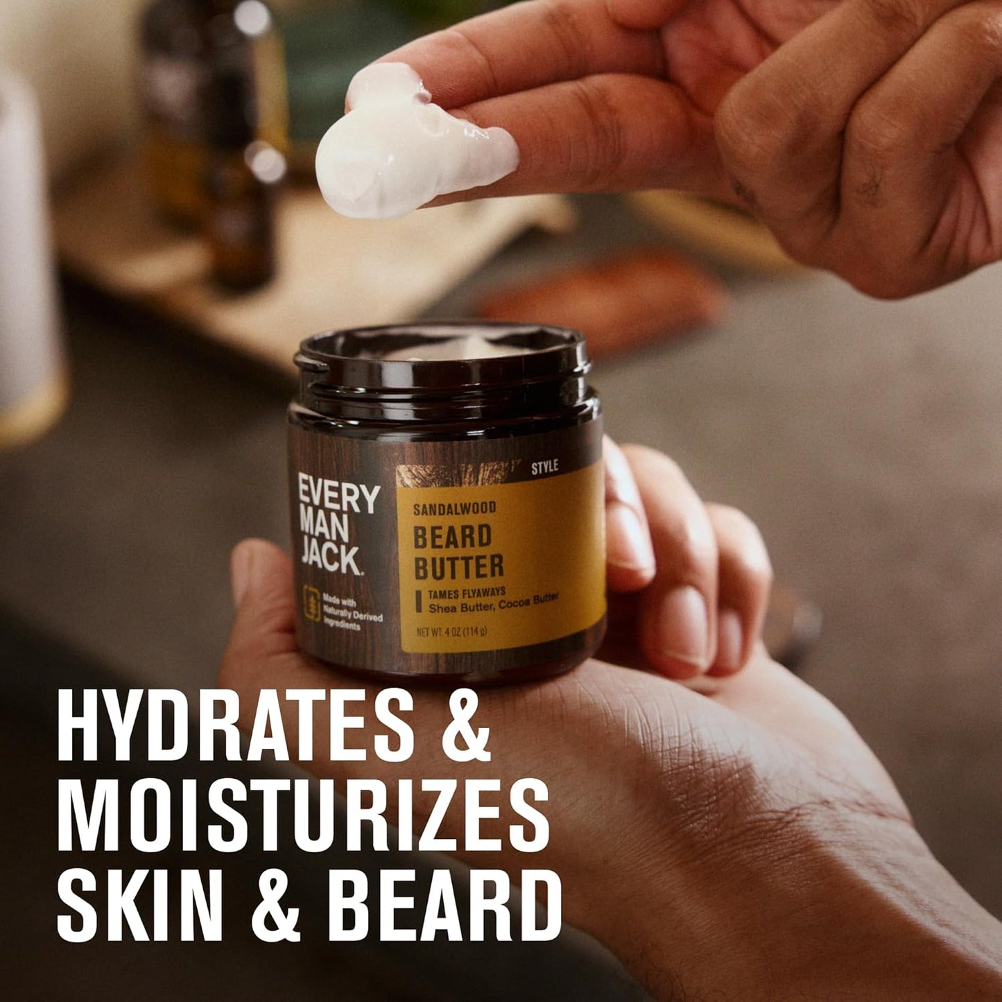 Every Man Jack Beard Butter- Subtle Sandalwood Fragrance - Hydrates and Styles Dry, Unruly Beards While Relieving Itch - Naturally Derived with Shea Butter and Coconut Oil - 4-ounce (2 Pack)
