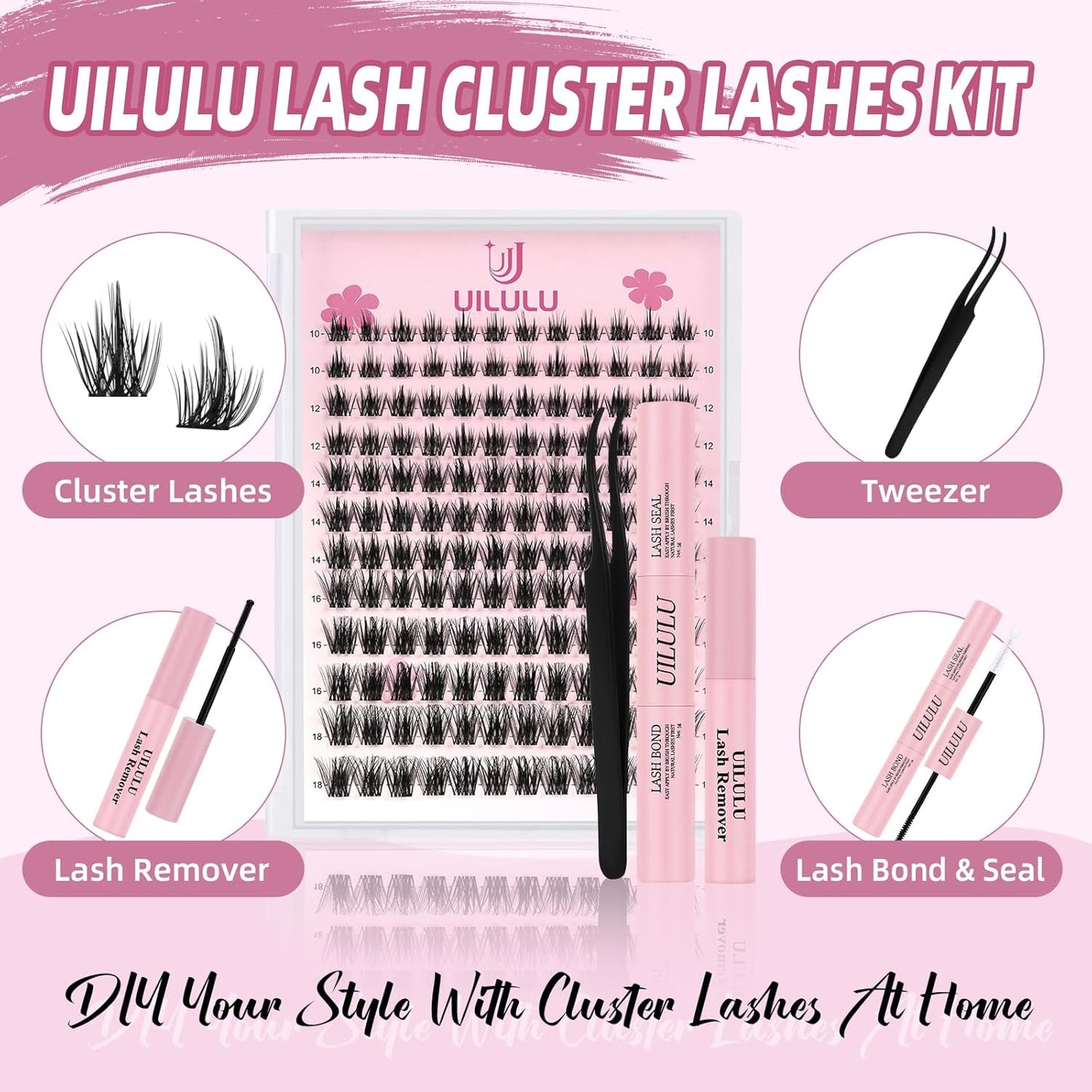 Lash Clusters kit 10-18mm DIY Lash Extension Kit 144 D Curl Lash Clusters 0.07D Wispy Individual Lashes Clusters False Eyelashes Eye Lash Extension Lash Kits Extensions Kit U06 Kit