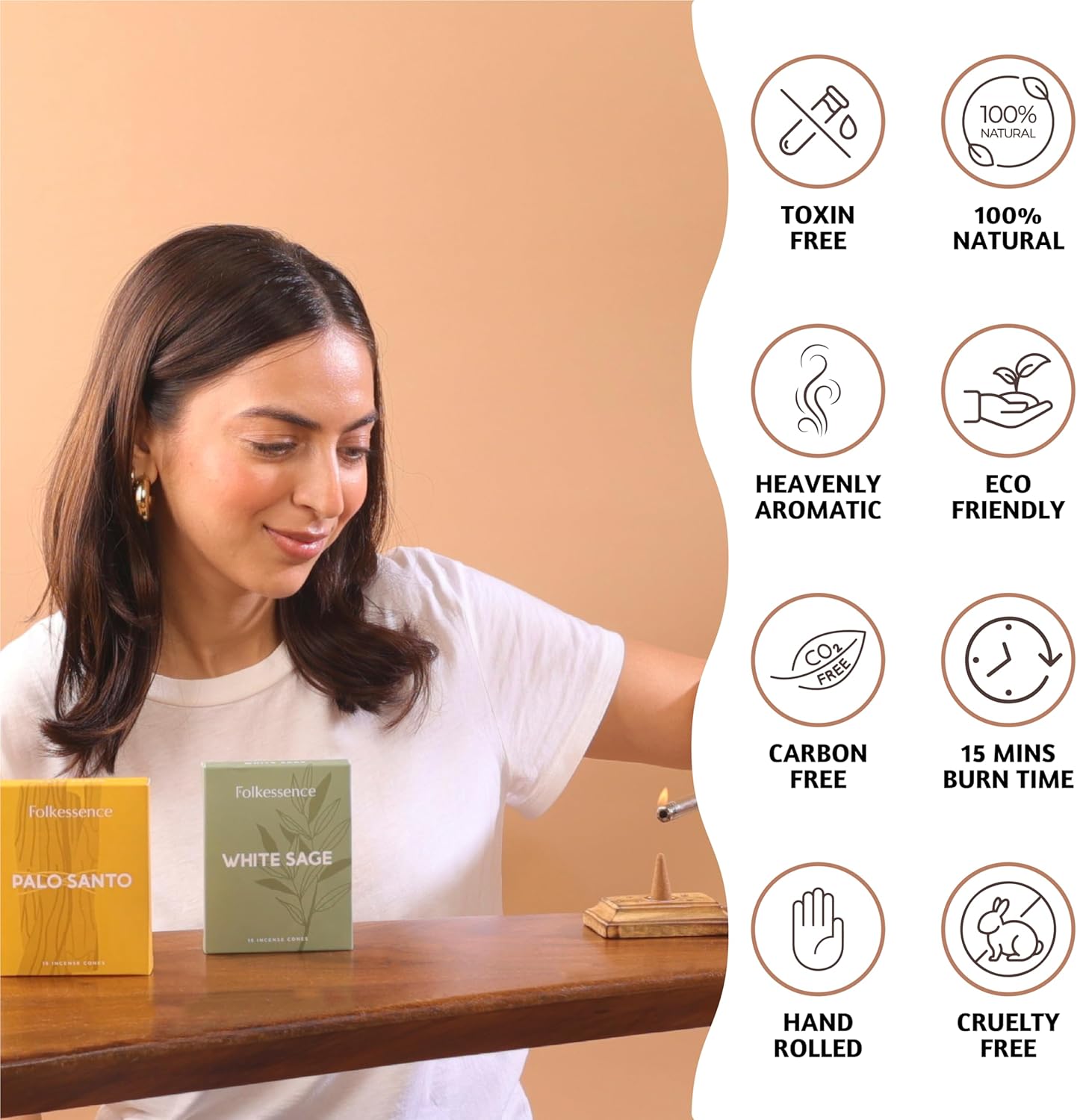 Folkulture Incense Cones Scented, Set of 2 Inscents-Cones (30 Cones), Natural Fragrances - White Sage Insence Cones for Relaxation, Aromatherapy, Palo Santo & White Sage