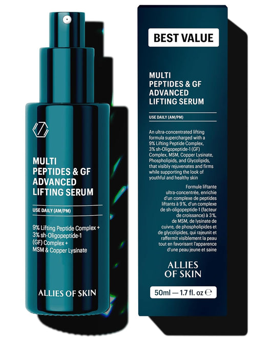 Allies of Skin Jumbo Size Multi Peptides & Growth Factor Collagen Boosting Face Serum | Skin Tightening Anti-Aging Complex with 9% Peptides| Firms Sagging Skin & Visibly Reduces Wrinkles (1.7 oz)