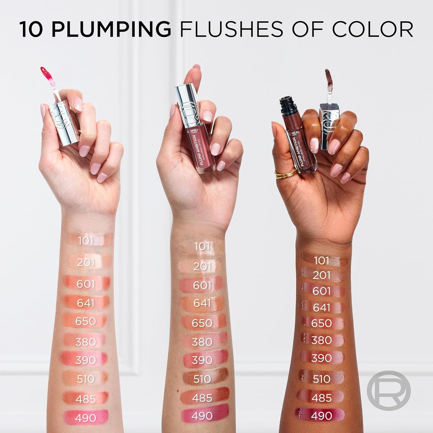 L'Oreal Paris Plump Ambition Hyaluron Lip Oil, 24 HR Lip Gloss with Hyaluronic Acid, Volumizing Formula with Glass-Like Shine, Berry Jolie 490, 0.16 Fl Oz