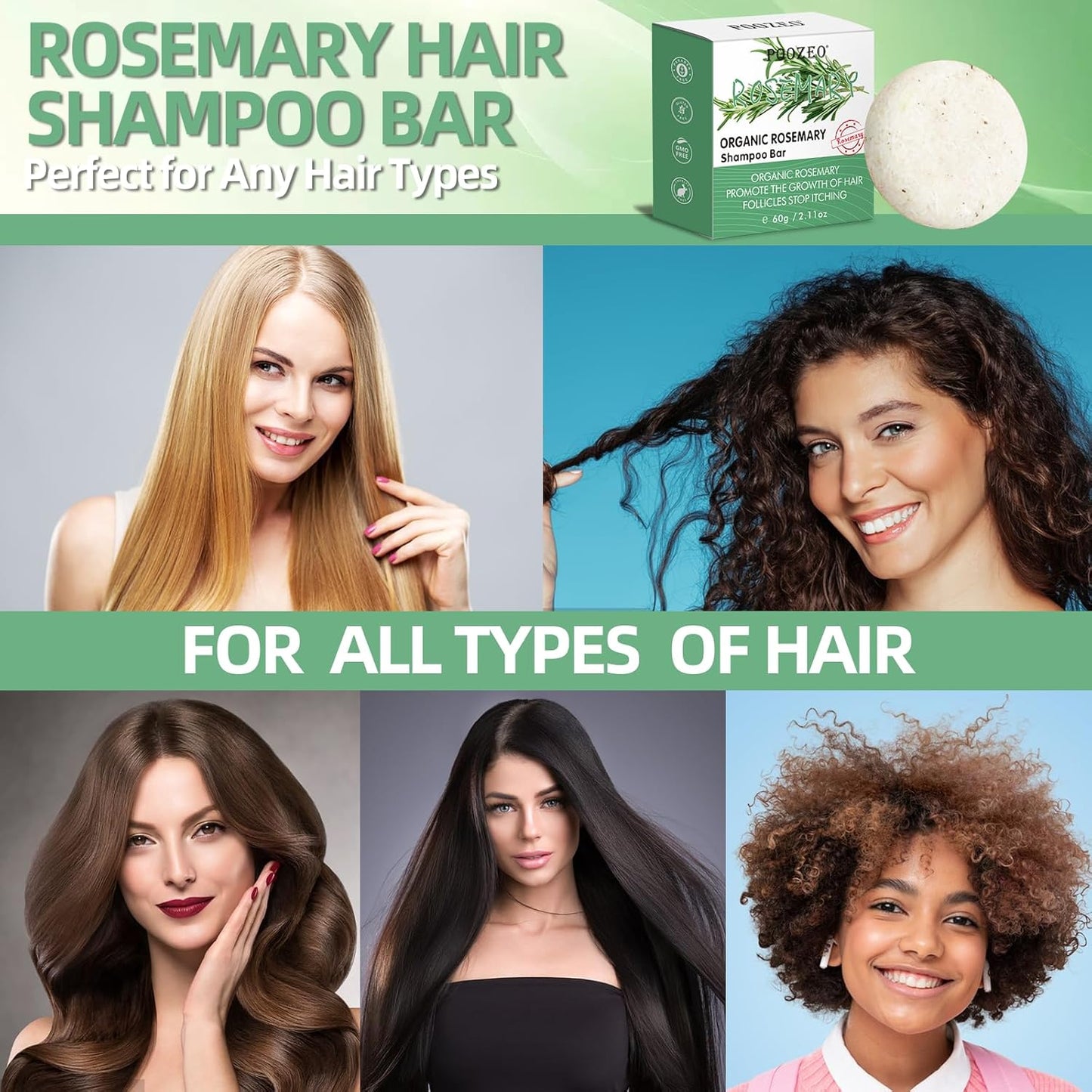 2 Pack Rosemary Hair Shampoo Bar,Deep Cleansing for Scalp Hair Loss Shampoo Soap,Organic Hair Oil Control,Solid Shampoo for Hair Growth, Refreshing and Hydrating Soap for Stocking Stuffers Women Gifts