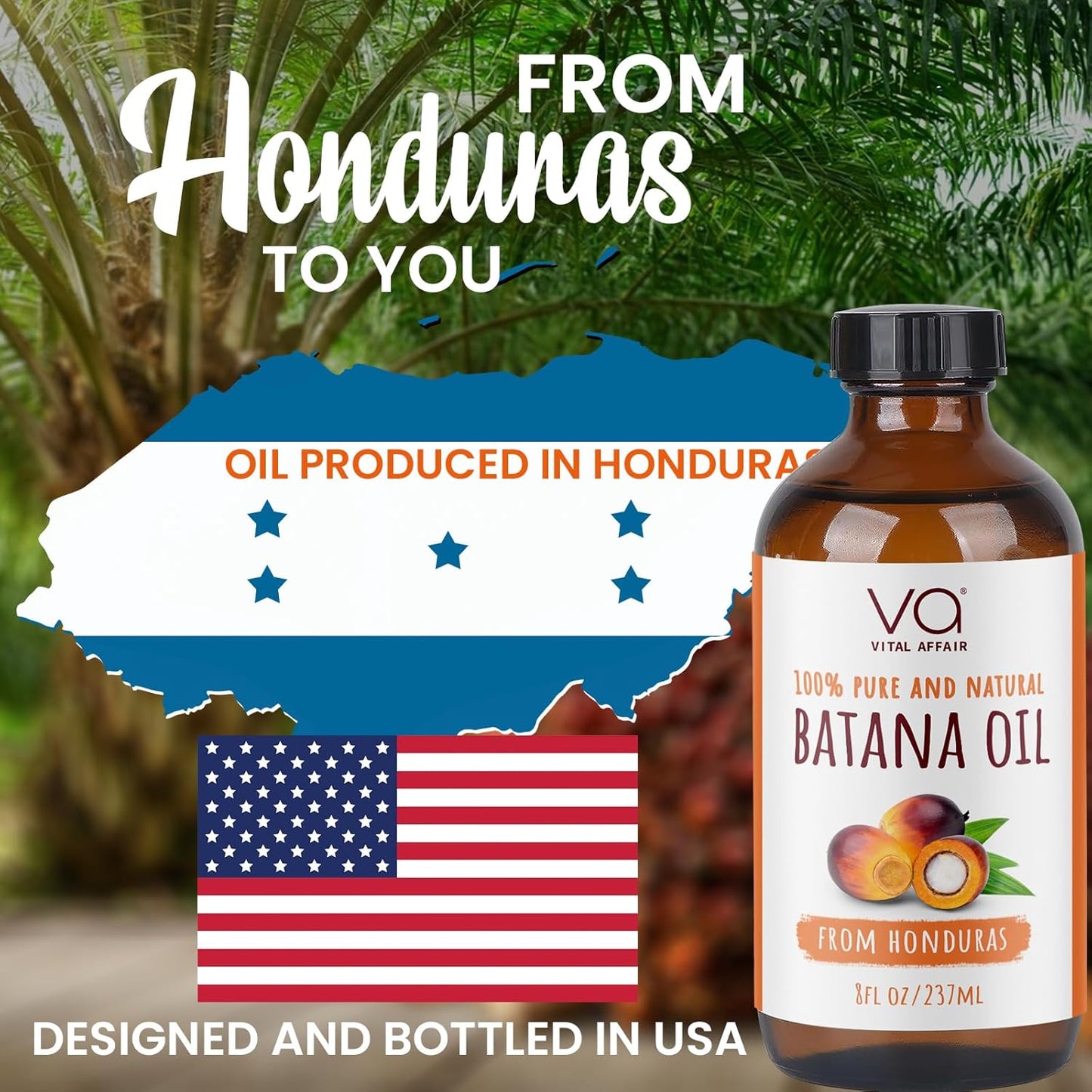Batana Oil For Hair Growth-100% Raw Batana Oil From Honduras-Glass Bottle-Skin Hair Oil Rich In Essential Nutrients-Batana Hair Oil For Women & Men-For Strong & Shiny Hair-8 FlOz