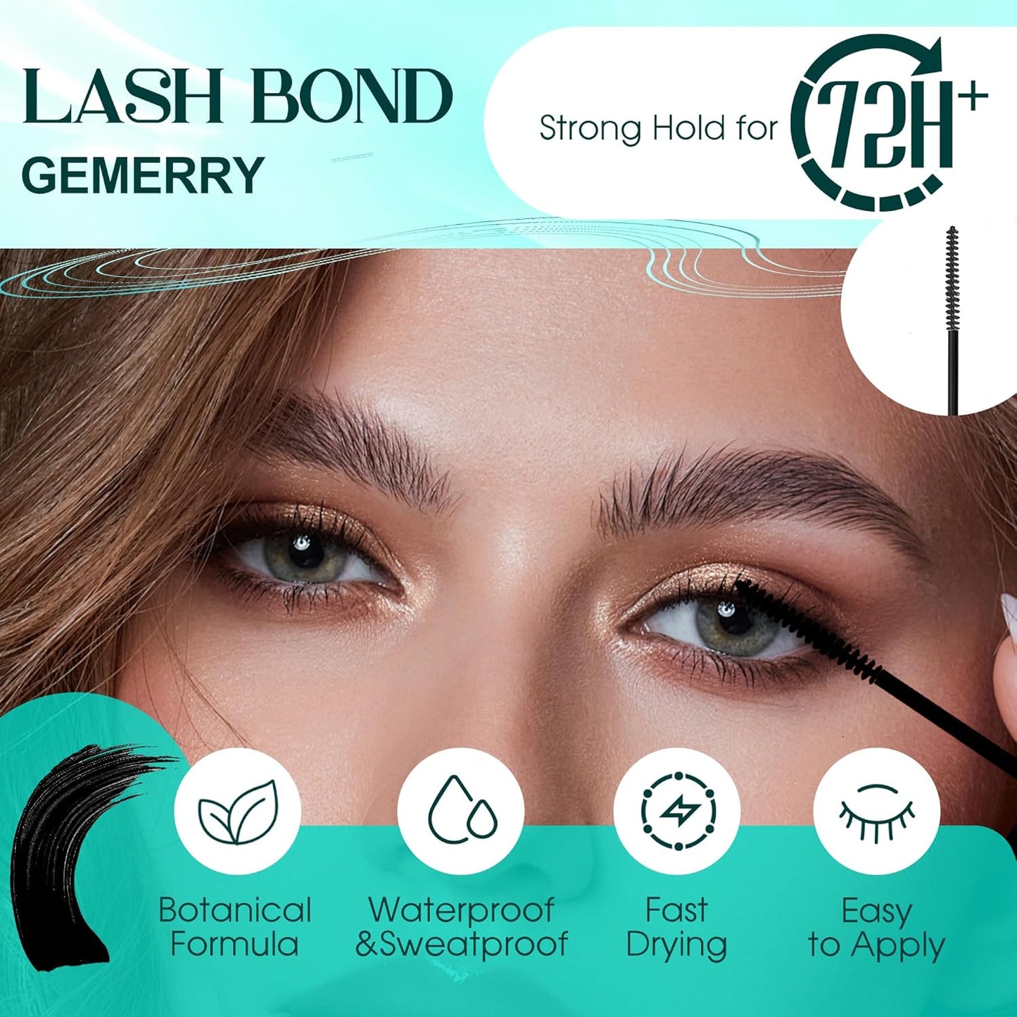 GEMERRY Lash Bond and Seal Waterproof 12ml Lash Glue for Lash Clusters Strong Hold for 72-96 Hours Lash Cluster Glue Mascara Eyelash Glue for Self Use at Home