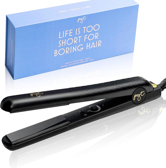 PYT 1.25” Professional Ceramic Hair Straightener – Negative Ion Flat Iron for Frizz-Free Shine, Adjustable Temperature, Dual Voltage, Lightweight Design, Straightens and Curls