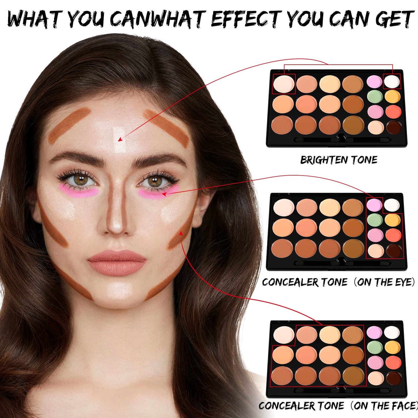 Cream Contour Concealer Makeup Palette Kit, DE’LANCI Face Contour Cream Foundation,Full Coverage Concealer Palette,Natural Brightening Contouring Highlight Makeup Pallet for Oily Skin Dark Circles