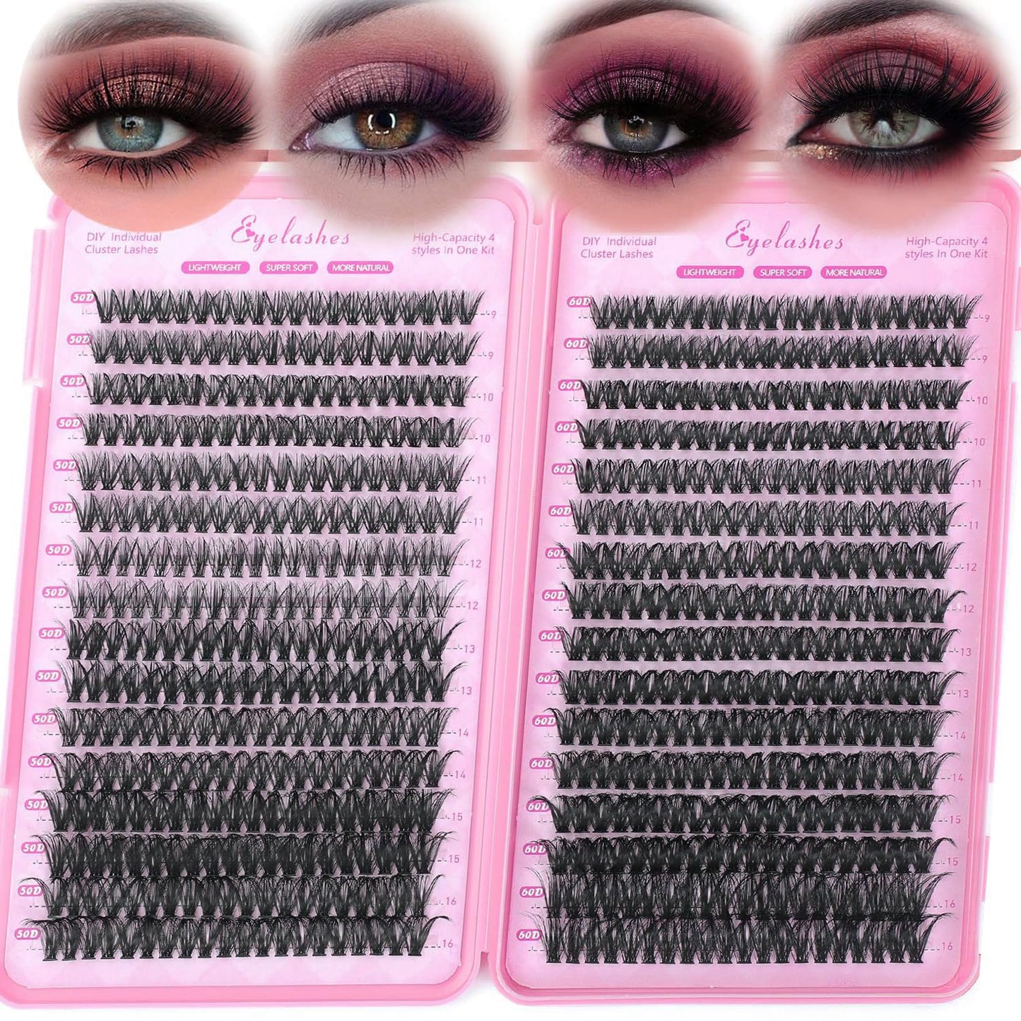 640 Pcs D Lash Clusters, Eyelash Clusters Individual Lash Extension Curl Fluffy Wispy False Eyelashes Extensions (Lash Clusters, 50D+60D 9-16mm)