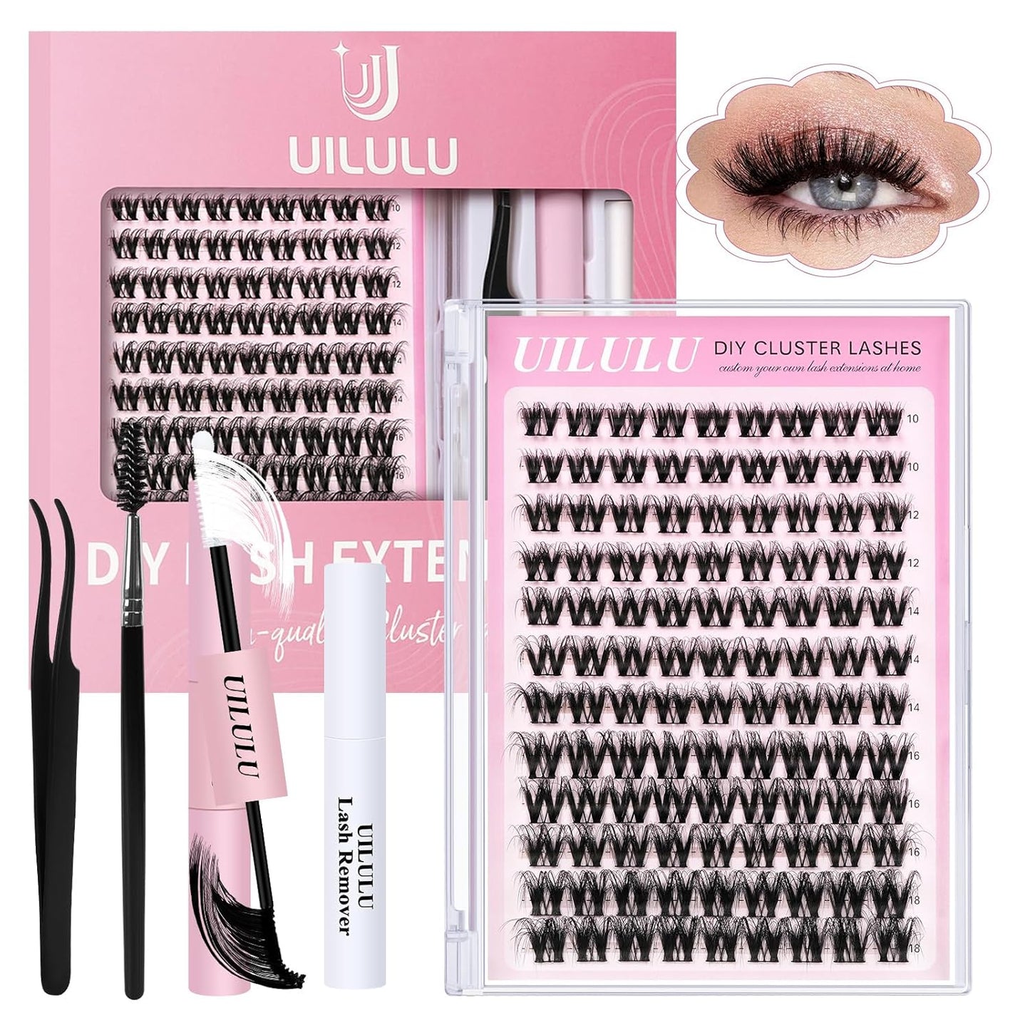 Lash Clusters kit 10-18mm DIY Lash Extension Kit 108 D Curl Fluffy Lashes Clusters 0.07D Individual Lashes Clusters False Eyelashes Natural Eye Lash Kits Extensions Kit
