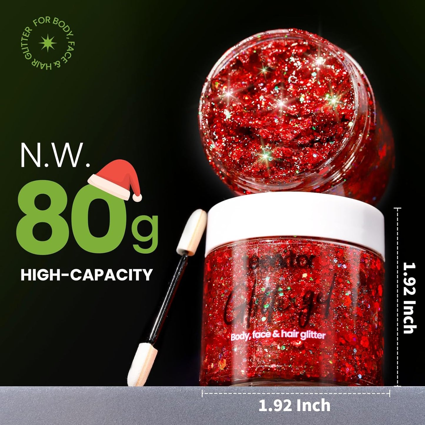 Teenitor Body Glitter, Red Body Glitter Gel, Hair Glitter, Face Glitter, 80g/2.8oz Red Glitter Gel for Face, Makeup, Hair, Eye