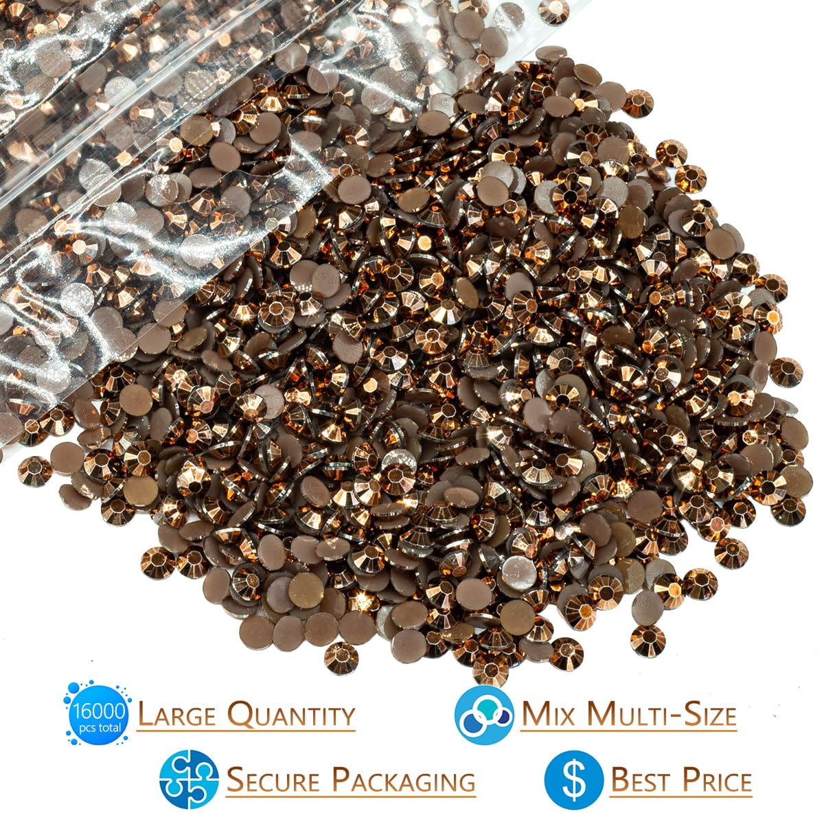 16000PCS Old Copper Resin Rhinestones for Crafting 3mm 4mm 5mm Retro Brown Flatback Jelly Stones Bulk Diamonds Gems Charms for Nails Face Eyes Makeup Tumblers Bottles DIY Crafts Clothes Shoes