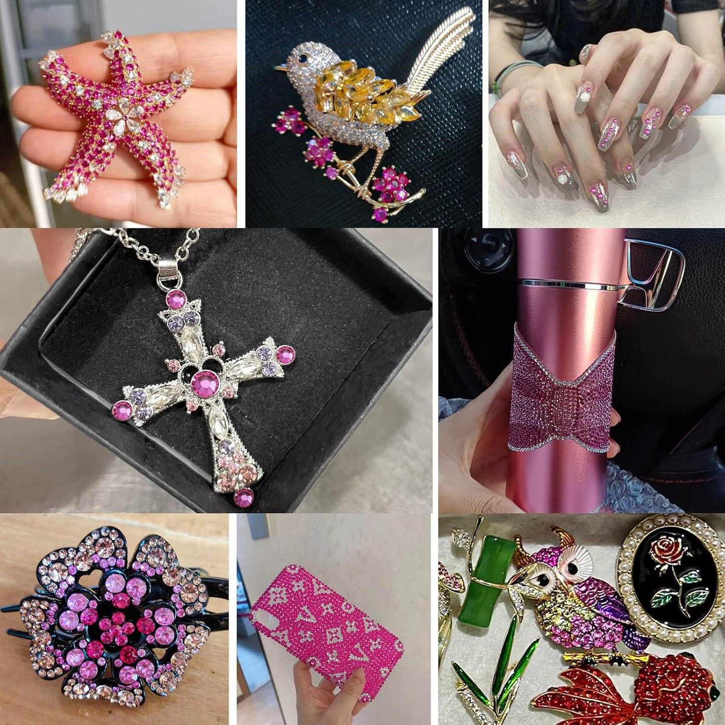 Beadsland 1440pcs Flat Back Crystal Rhinestones Round Gems for Nail Art and Craft Glue Fix, Fuchsia,SS10,2.7-2.9mm