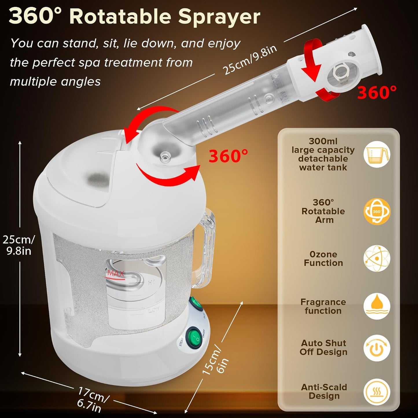 Easy to Clean Facial Steamer, Portable Nano Ionic Face Steamer for Facial Deep Cleaning, with 360° Rotating Arm, 300ML Large Capacity, with Aromatherapy Diffuser, Warm Mist