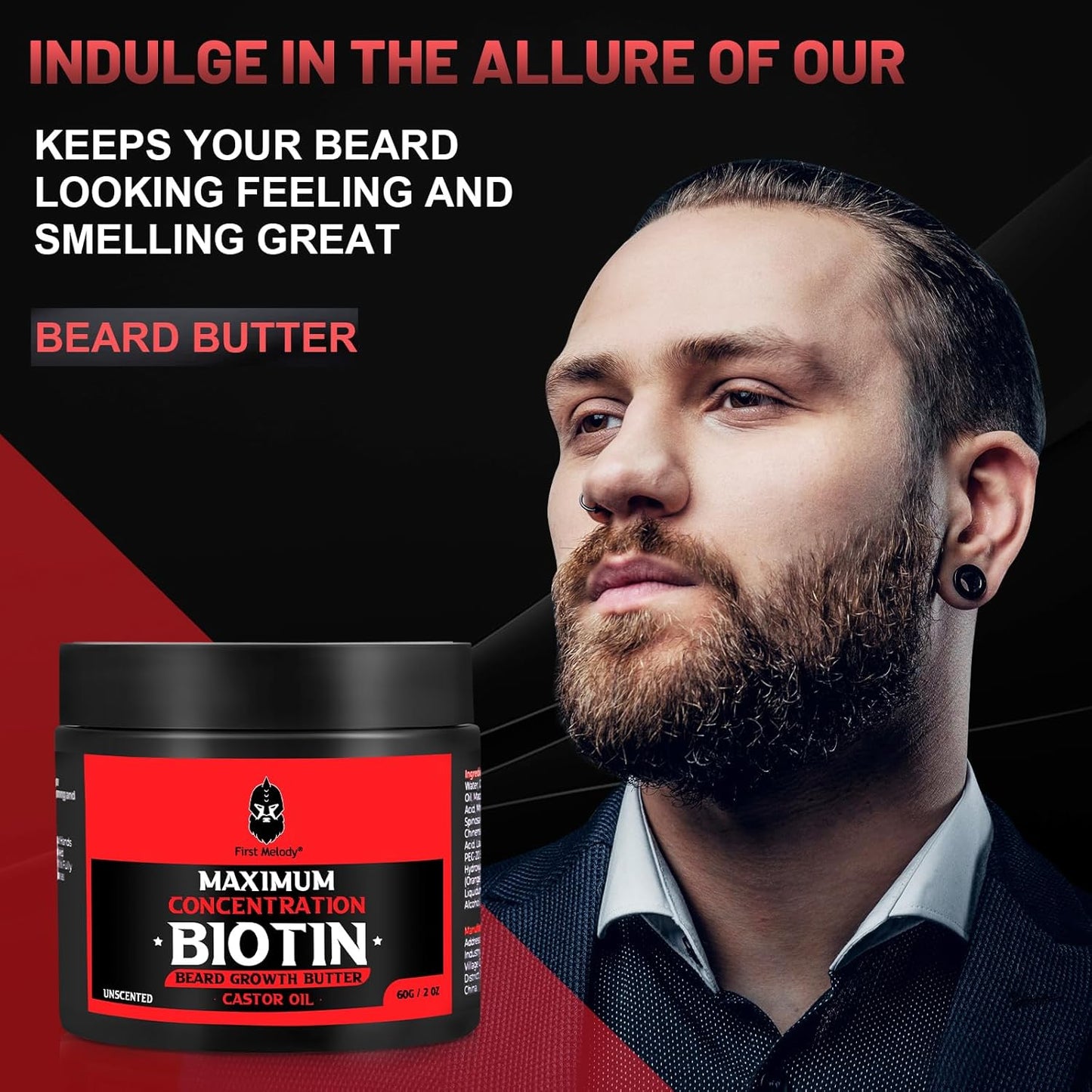 Beard Butter,Maximum Concentration Biotin,with Castor Oil and Argan & Jojoba Oils, Promotes Beard Growth, Styles, Strengthens & Softens Beards ,Unruly Beards While Relieving Itch,2 Ounce*2 (2 Pack)