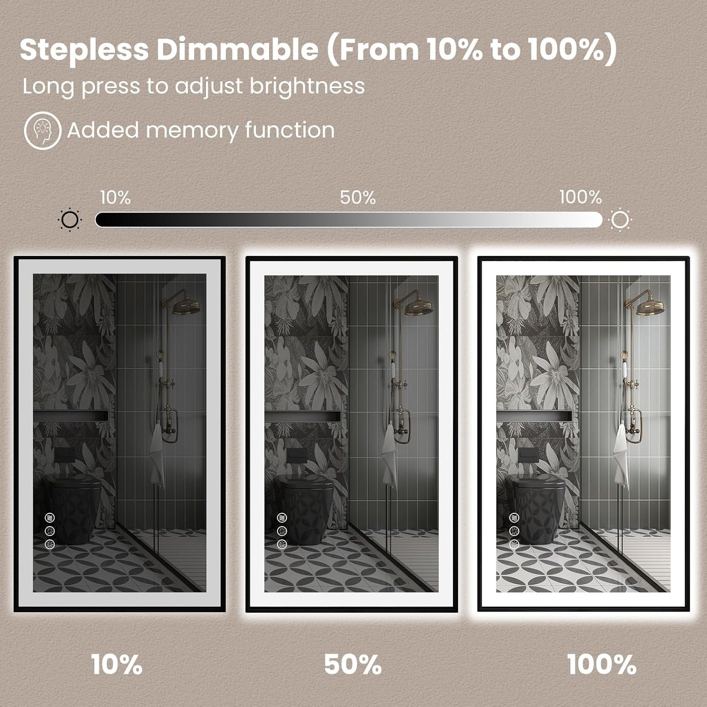 Amorho 24"x 30" LED Bathroom Mirror with Black Frame, Front Light and Backlit(Controlled Separately), Stepless Dimmable, Anti-Fog, Shatter-Proof, 3 Colors, Memory