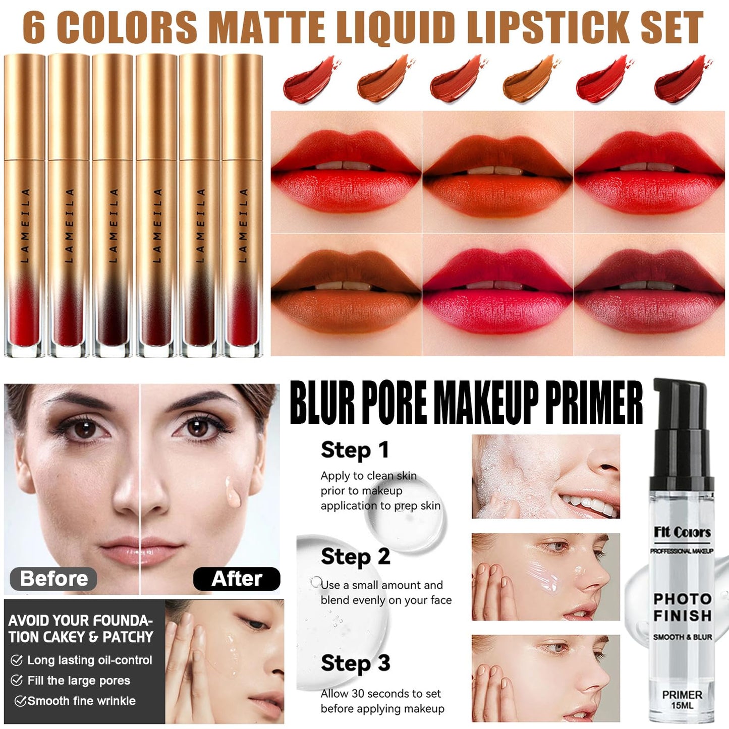 All in One Makeup Kit for Women,Includes Naked Eyeshadow,Liquid Foundation,Lipstick Set,Mascara,Makeup Brush,Makeup Sponge,Eyebrow Powder,Eyebrow Soap,Eyeliner Stamp,Primer,Contour Stick,Makeup Bag