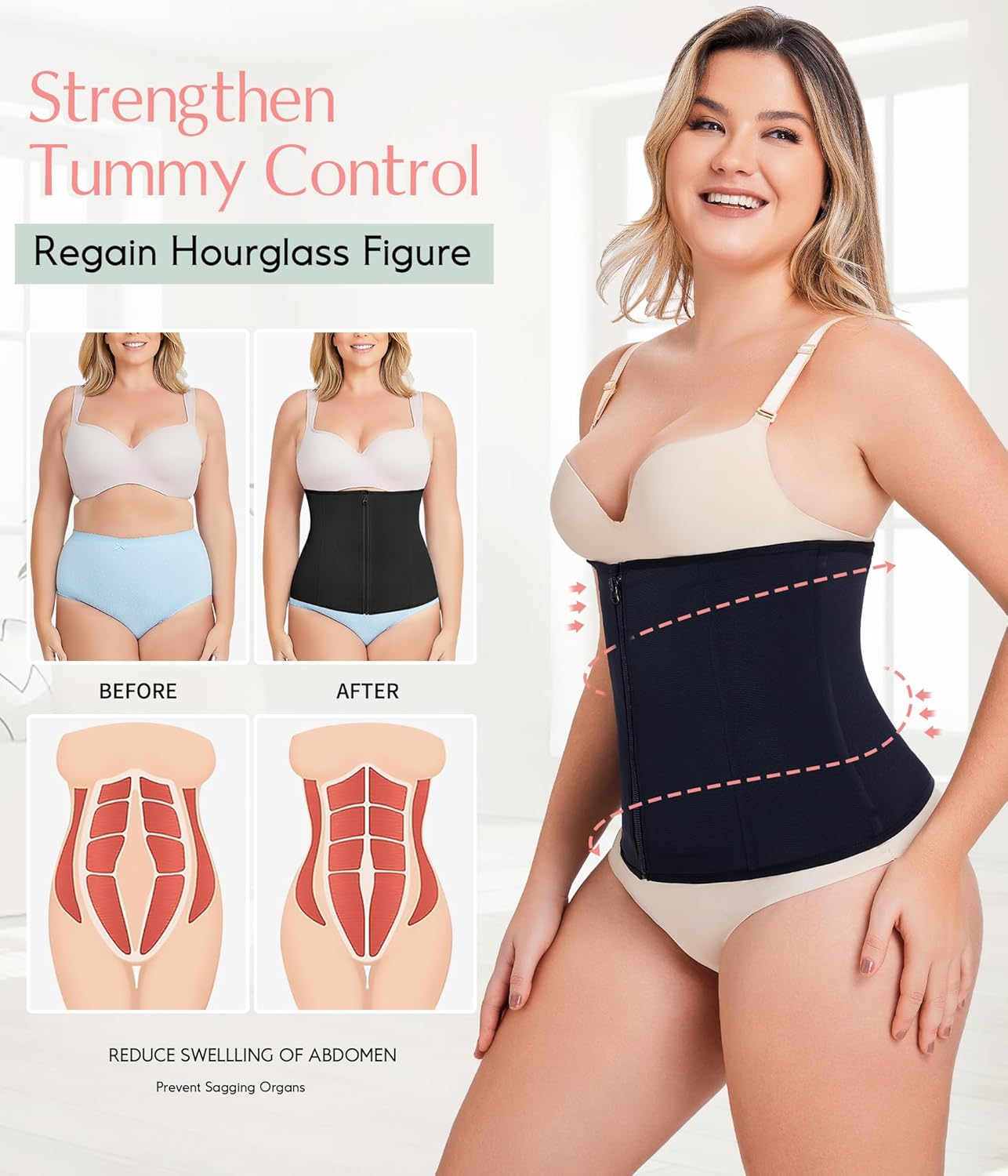 MERYOSZ Waist Trainer Corset Zipper Tummy Control Shapewear Breathable Waist Cincher for Women Body Shaper Sport Girdle