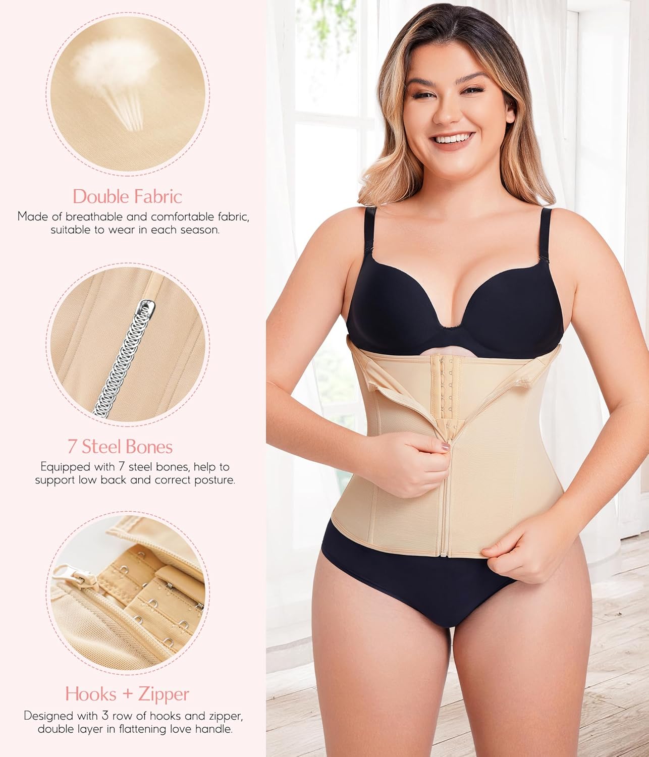 MERYOSZ Waist Trainer Corset Zipper Tummy Control Shapewear Breathable Waist Cincher for Women Body Shaper Sport Girdle