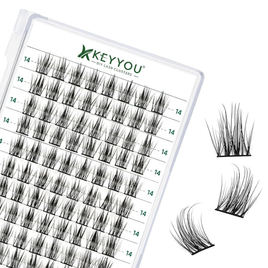 Lash Clusters 96pcs Individual Lashes D Curl 14mm Eyelash Clusters KEYYOU Volume Wispy Lash Extension Soft&Comfortable Easy DIY at Home(Y15,D-14mm)
