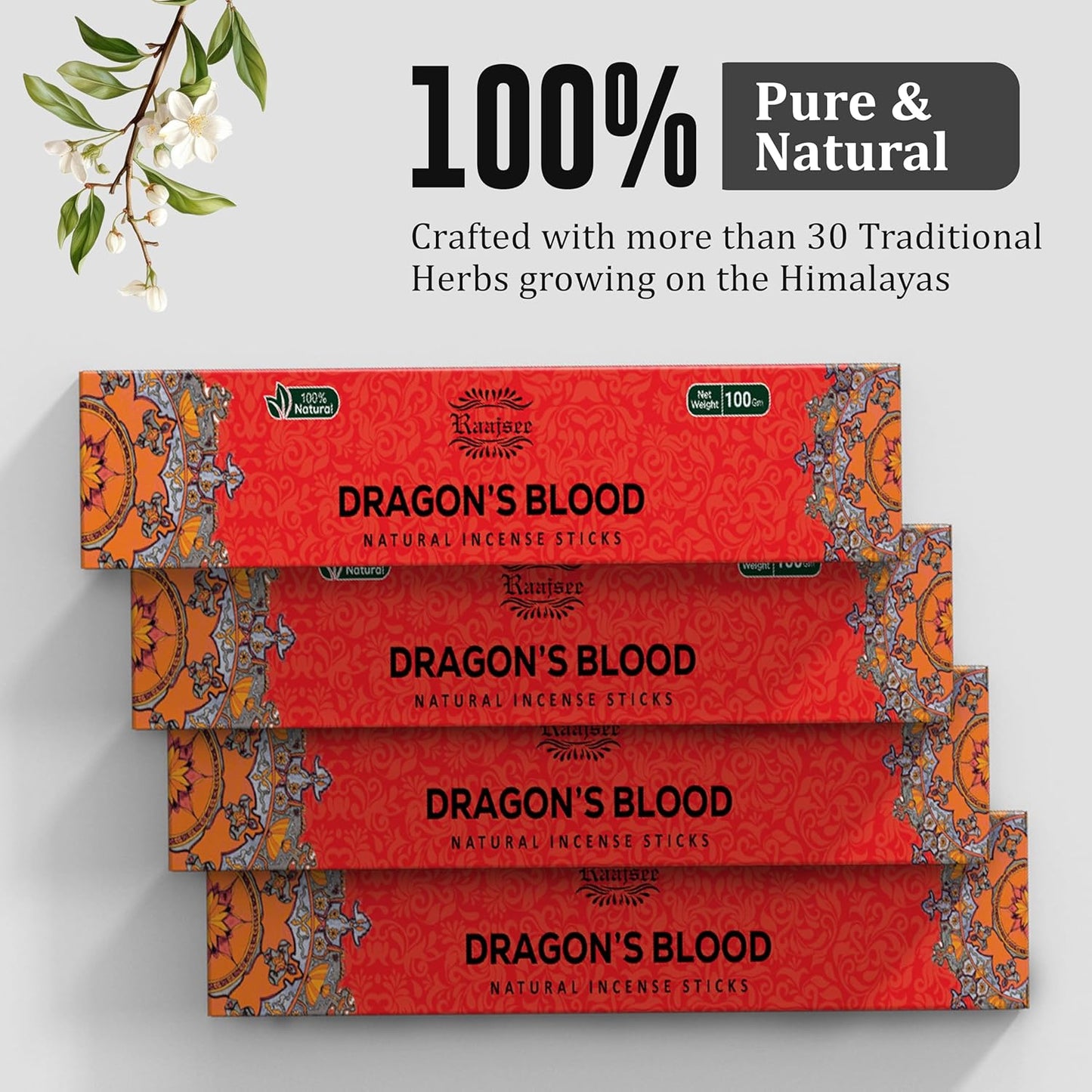 Raajsee Dragons Blood Incense Sticks (180 gm), 100% Pure Organic Natural Hand Rolled Free from Chemicals, (Pack of 12)