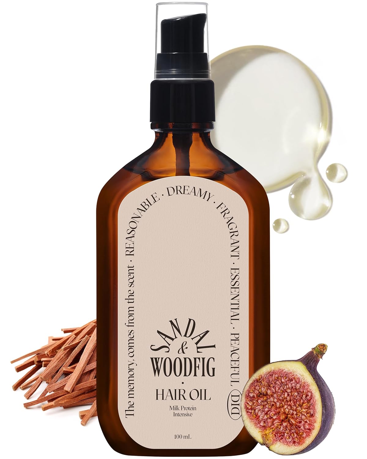 ODID Milk Protein Intensive Perfume Hair Oil - Korean Anti Frizz Nourishing & Smoothing Hair Serum - Cozy Wood & Fig Scent - with 10,000ppm Argan Oil & 6 Plant-Based Oils, 3.38 fl.oz.