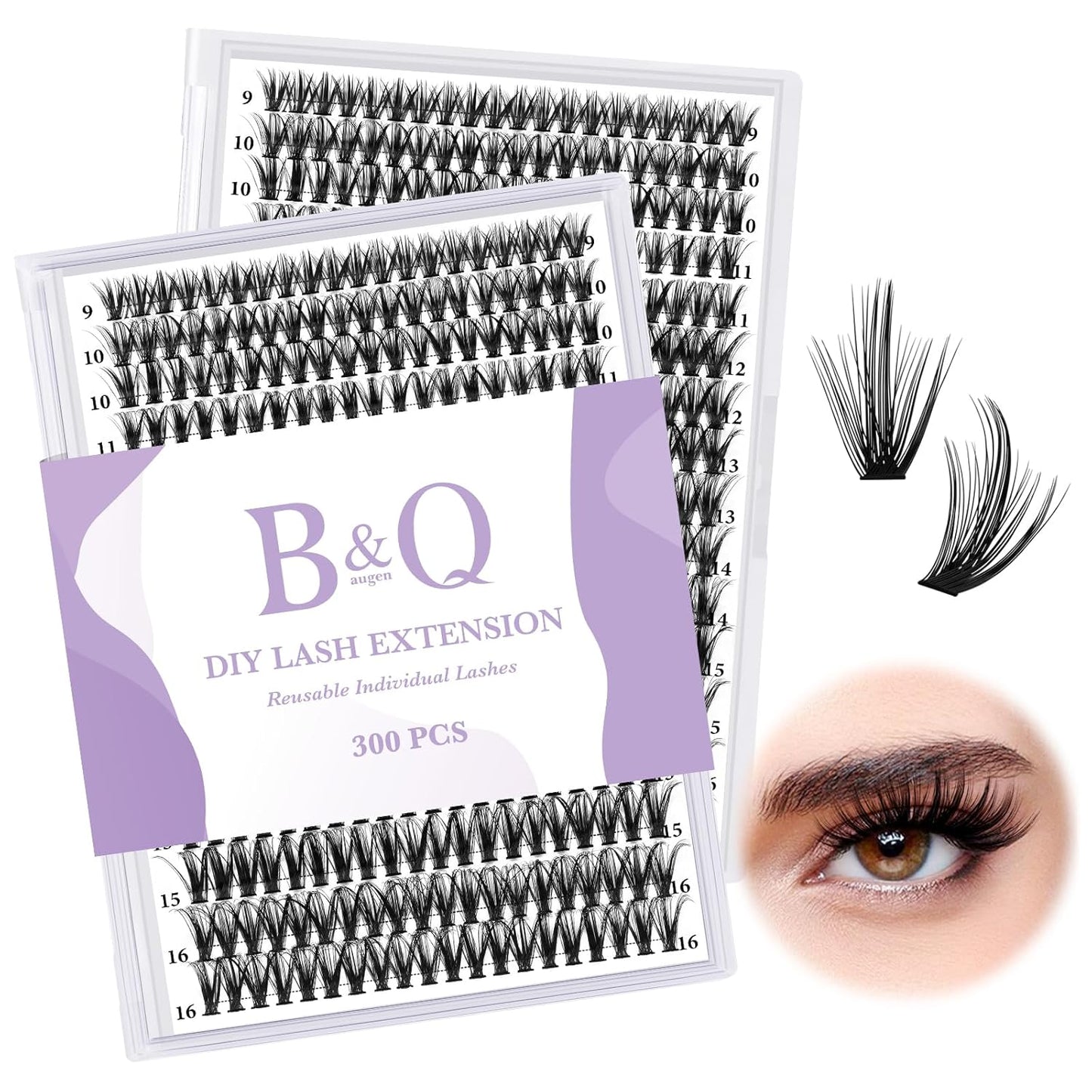 B&Qaugen Manga Lash Clusters DIY Individual Lashes 40D-D-13 300 PCS False Eyelash Cluster Manga Cluster 30D 40D 50D D Curl Eyelash Extensions at Home (40D-D-13)