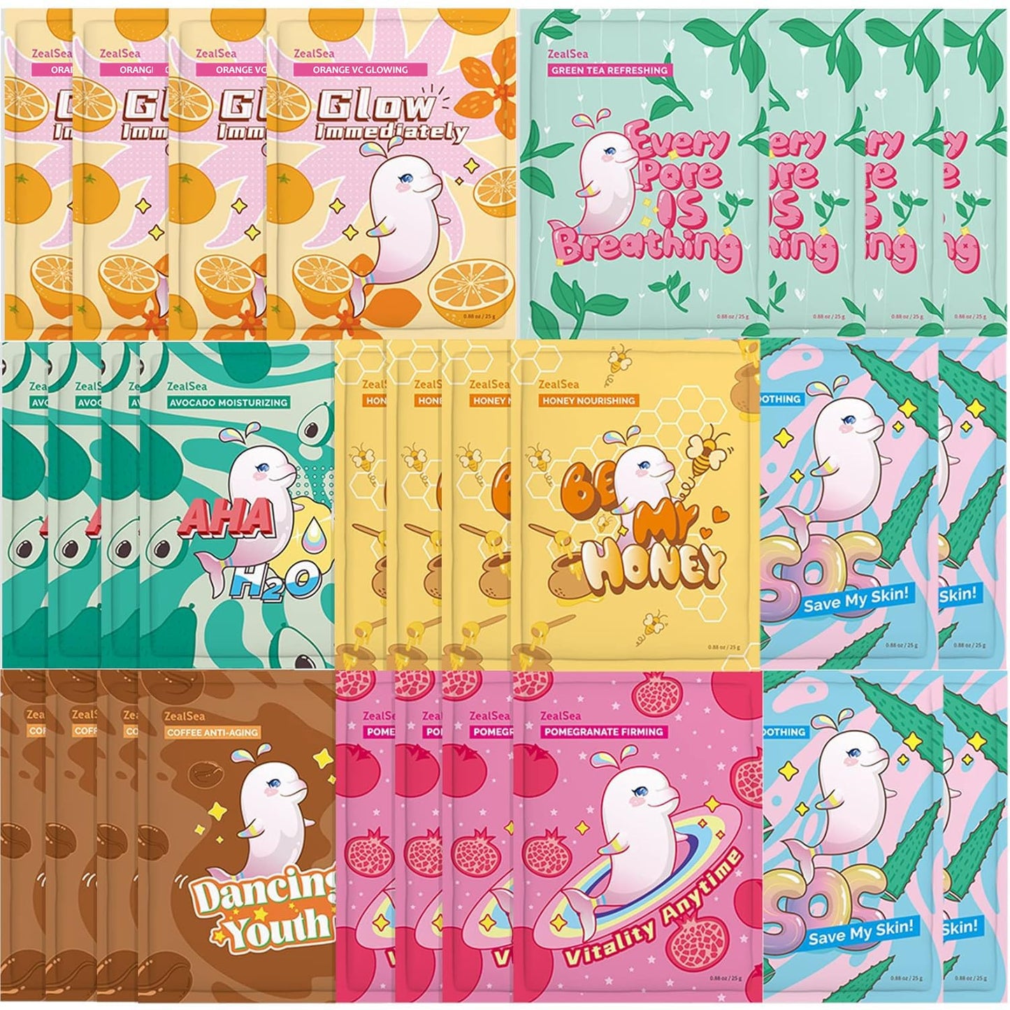 ZealSea Face Masks Skincare, Facial Masks for Women Skin Care, Sheet Masks Beauty with Natural Ingredients, Birthday Party Spa Gift for Kids Teens Girls, Hydrate and Soothe for All Skin Types 28 Pack