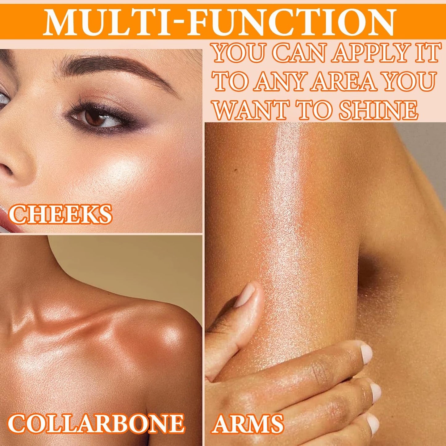 Body Shimmer Oil,Body Shimmer Luminizer for Face & Body,Waterproof Moisturizing Face Brighten Glow Illuminator,Body Highlighter Shine Glitter Liquid Illuminator Body Makeup(Golden Brown)