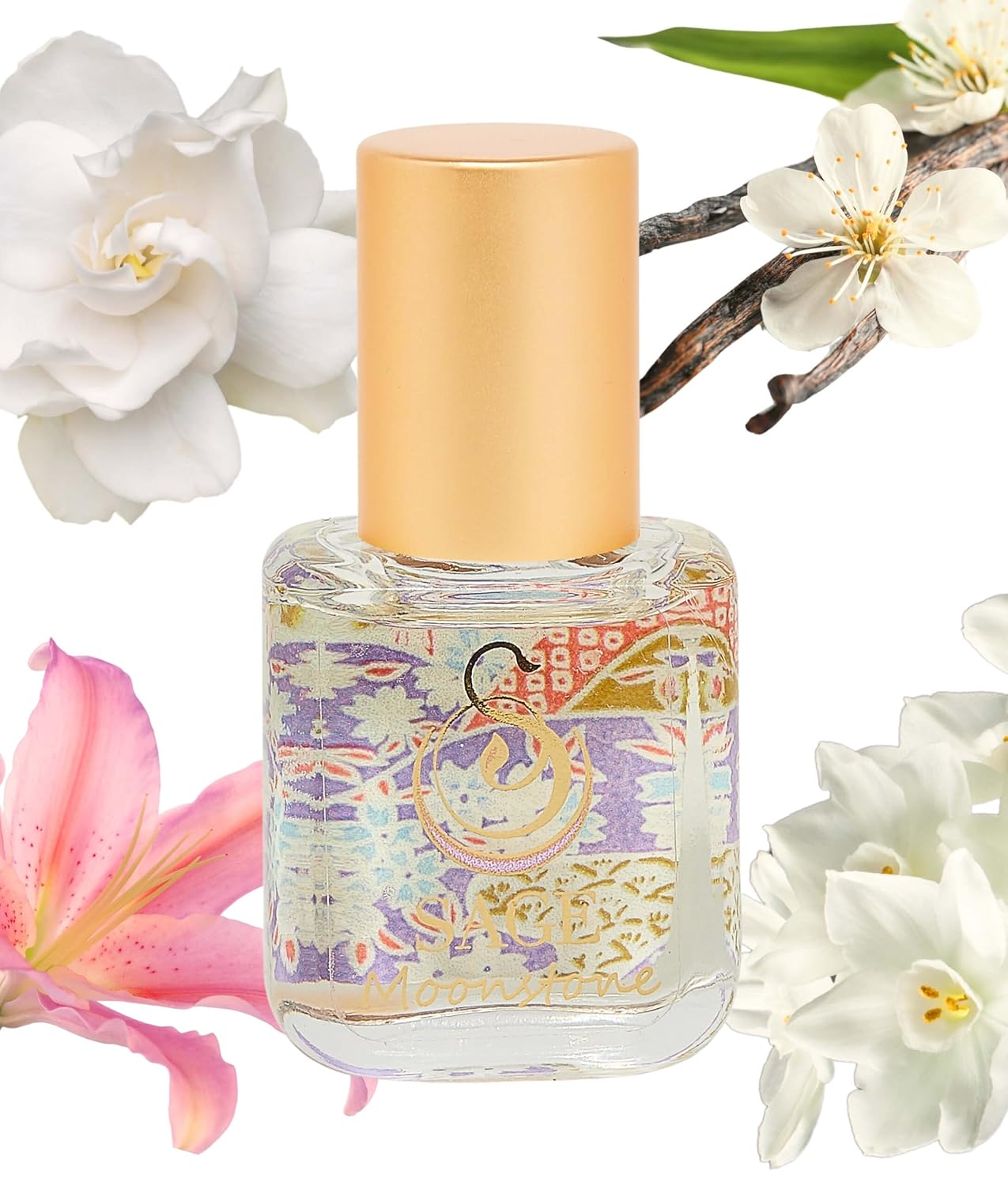 Moonstone Organic Perfume Oil Extract Roll-On by Sage- 1/4 oz, Vegan & Cruelty-Free, Floral Scent, Gardenia, Paperwhites, Stargazer Lily - Made in USA