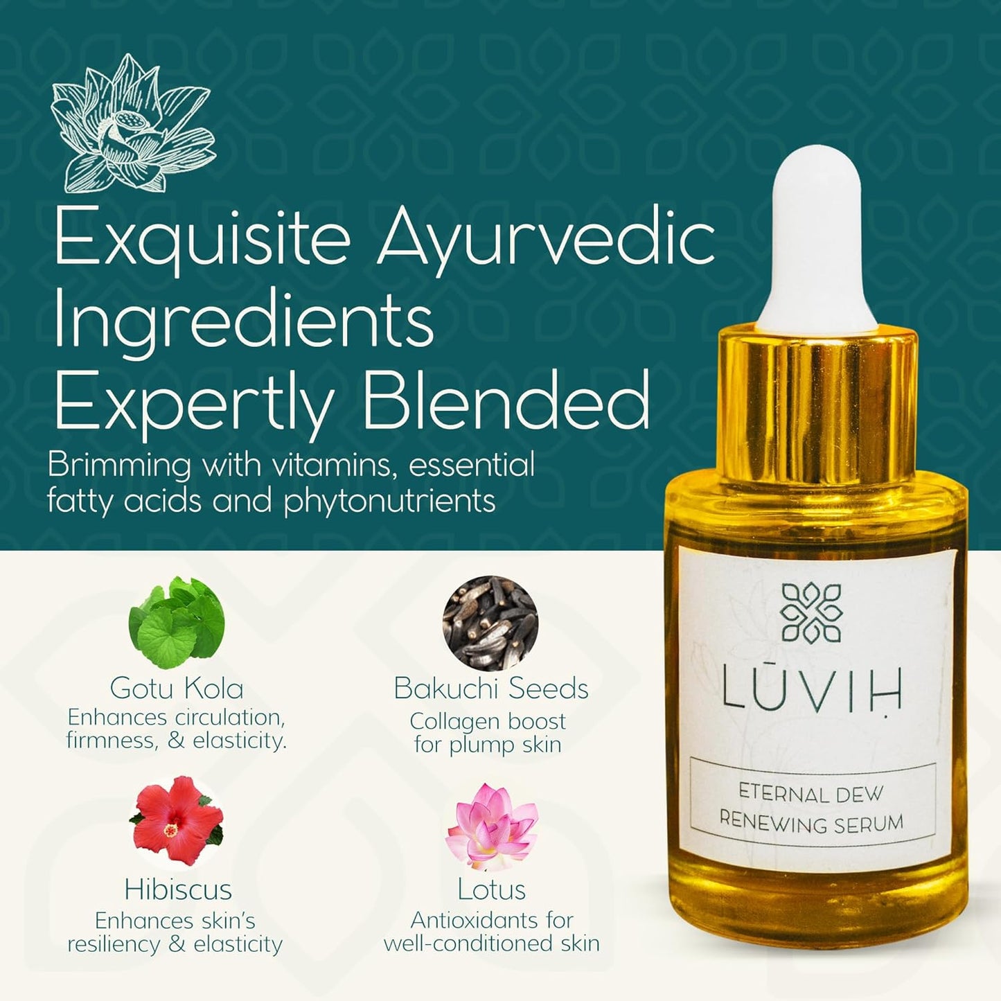 Anti-Aging Face Serum with Vitamin A, B, C & Bakuchiol – LUVIH Eternal Dew Hydrating & Plumping Treatment with Gotu Kola, Hibiscus & Lotus – For Wrinkles, Fine Lines & Mature Skin – 30 mL