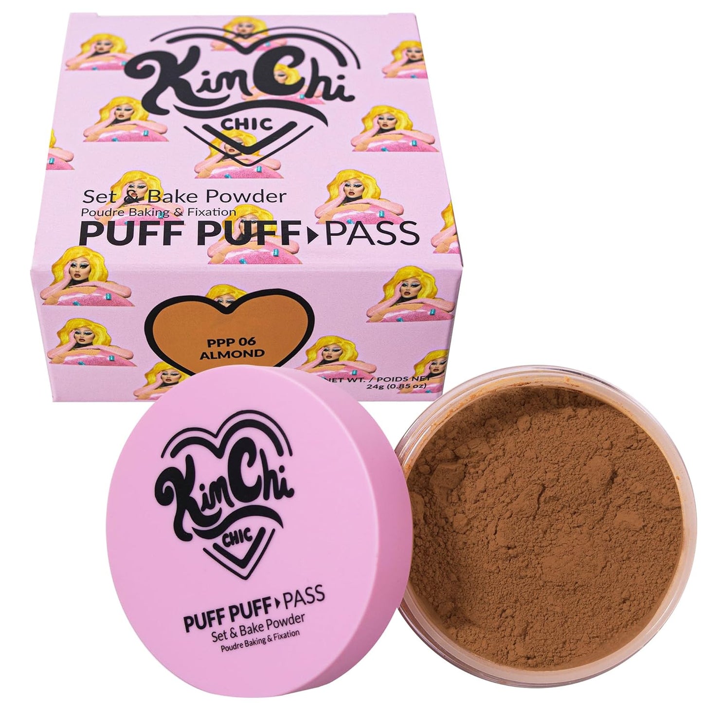 Kimchi Chic Beauty Puff Puff Pass Set and Bake Setting Powder for Makeup, Extra Fluffy Loose Face Powder Poof, Soft Natural Face Makeup for Uneven Skin Tone, 06 Almond