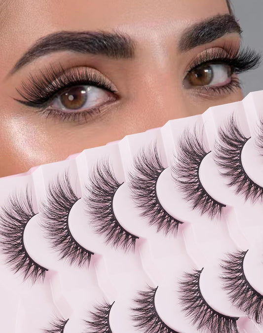 Cat Eye Lashes Soft Mink False Eyelashes Natural False Lashes Wispy Fake Lashes C Curl Faux Mink Lashes Fluffy False Lashes Pack 17MM