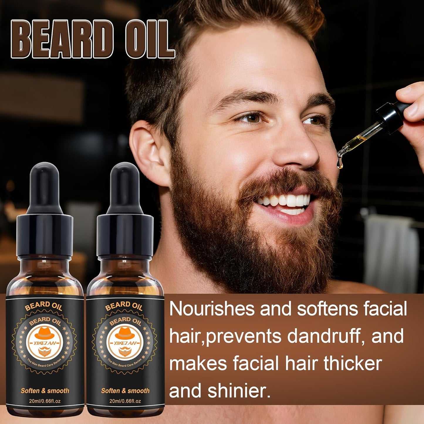 XIKEZAN Beard Kit for Men Care & Grooming with 2 Pack Beard Oils, Wash, Conditioner, Balm, Brush, Comb & Scissors, Birthday Gifts for Men Him,Valentines Christmas Gifts Mens Stocking Stuffers