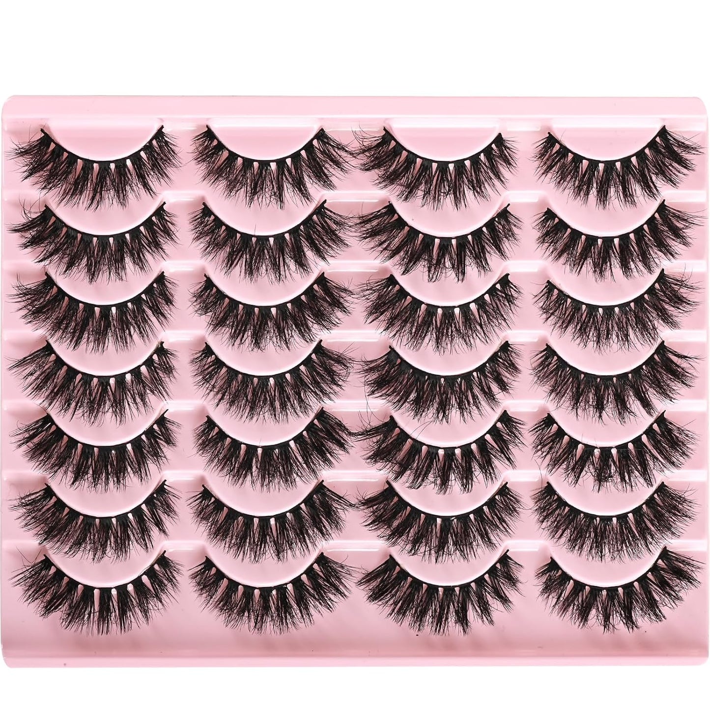 FARRED Wispy Lashes Hybrid Mink Eyelashes 14 Pairs Short Cat Eye Natural Fluffy False Eyelashes Faux Mink Strip Eye Lashes Pack for Daily Makeup (F18 | 8-14 mm)