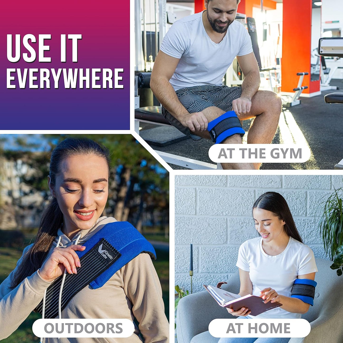 Reusable Ice Pack for Injuries with Wrap by Kinetic Labs - Hot and Cold Pack for Injuries with Strap - Ice Wrap for Hip Back Shoulder Neck Head Knee Surgery (Large)