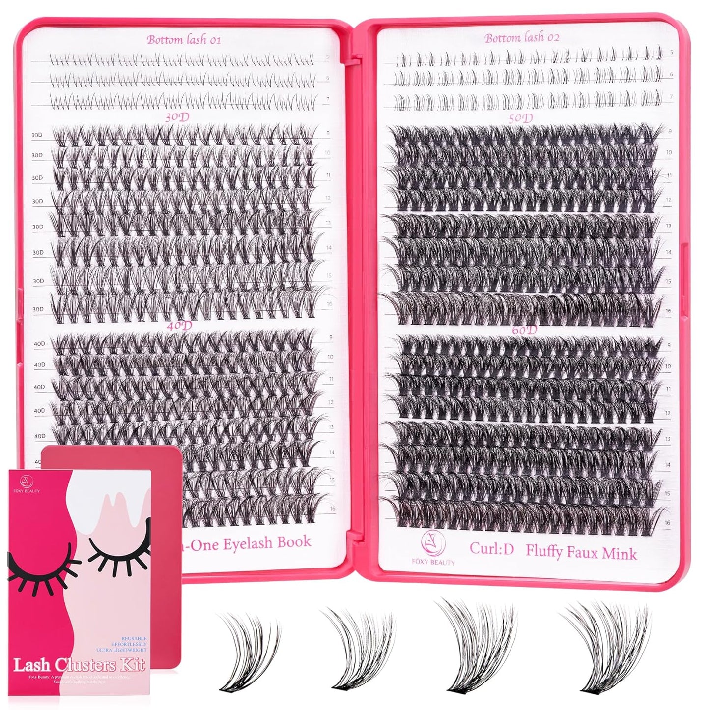 Lash Clusters - Lash Clusters with Bottom Lashes Lash Clusters 30D40D50D60D Fluffy Wispy EyeLash Clusters D Curl No Adhesives Included