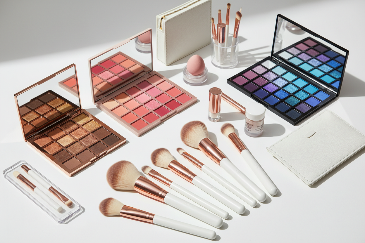 Brushes, palettes, and application kits that help you create flawless looks. (make it real photo)